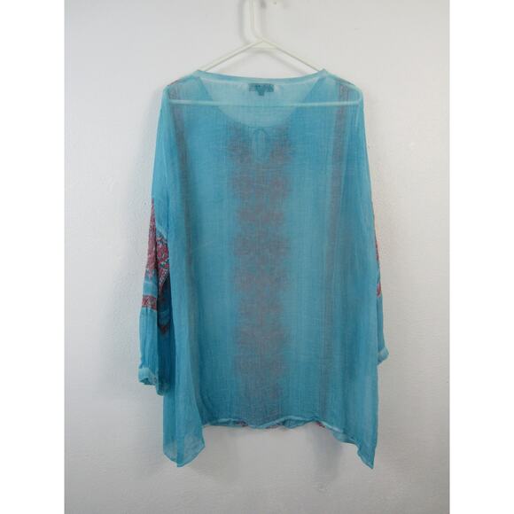 Sundance YAUVAN XL Aqua Gauze Embroidered Long Sleeve Tunic Casual Bright - Picture 6 of 6